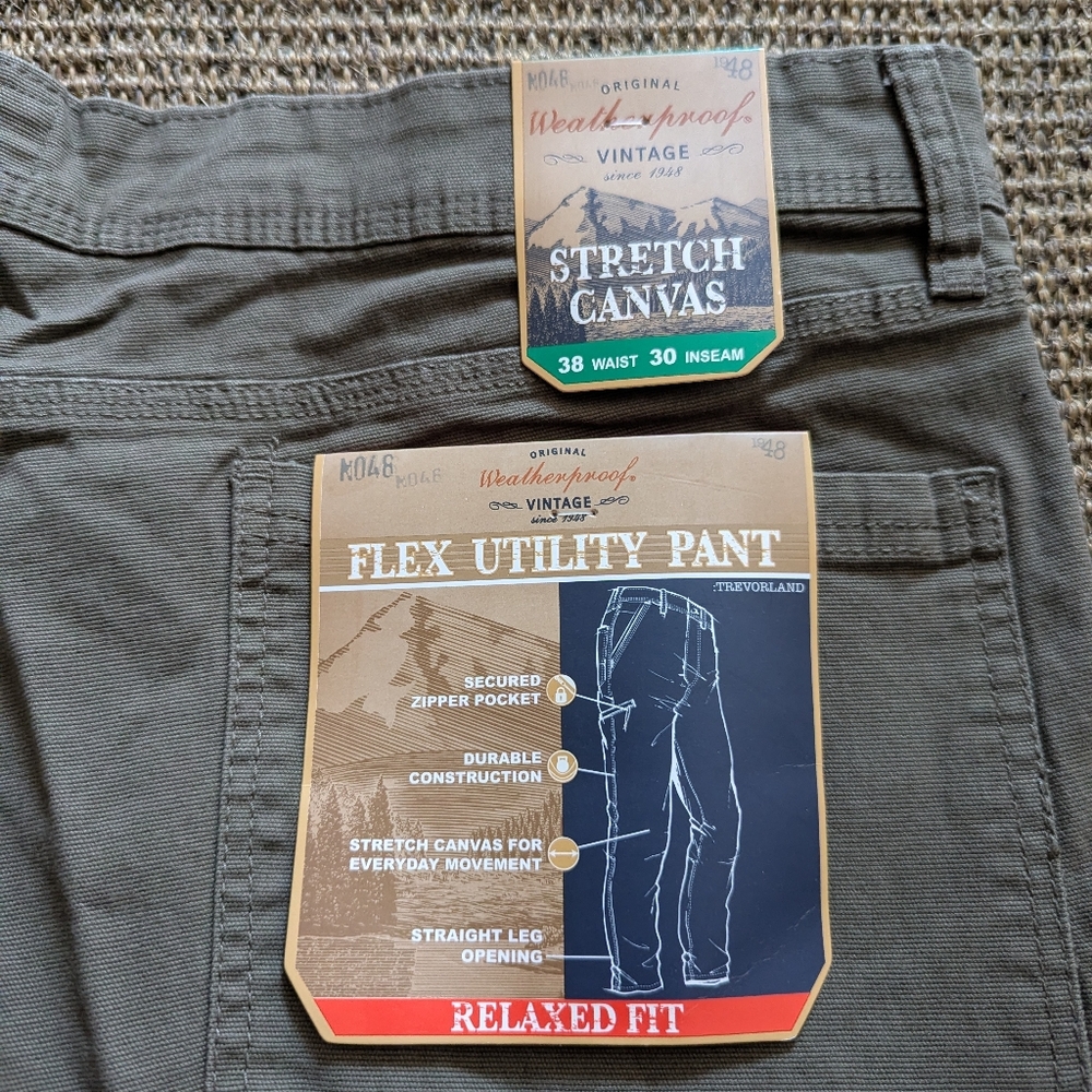 Original Weatherproof Vintage Men's Flex Utility Pants Straight Fit Olive 38x30
